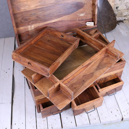 Large Wooden Storage Chest - Top Compartments Removed