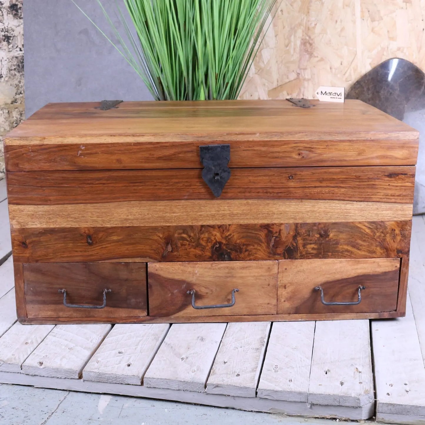 Large Wooden Storage Chest - Front View