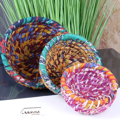 Chaura Set of 3 Baskets Recycled Sari Material - Main Image