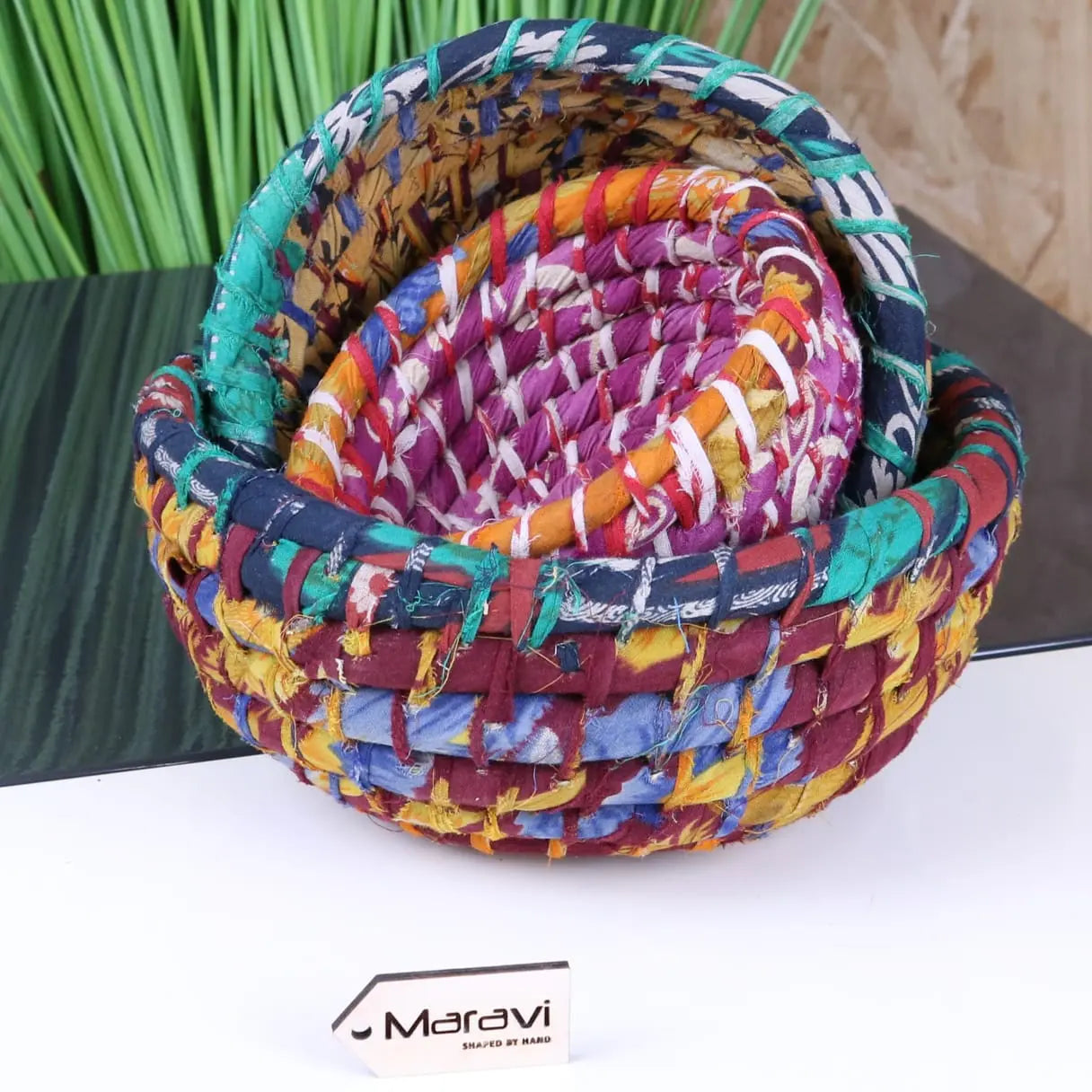 Chaura Set of 3 Baskets Recycled Sari Material - Nested Baskets