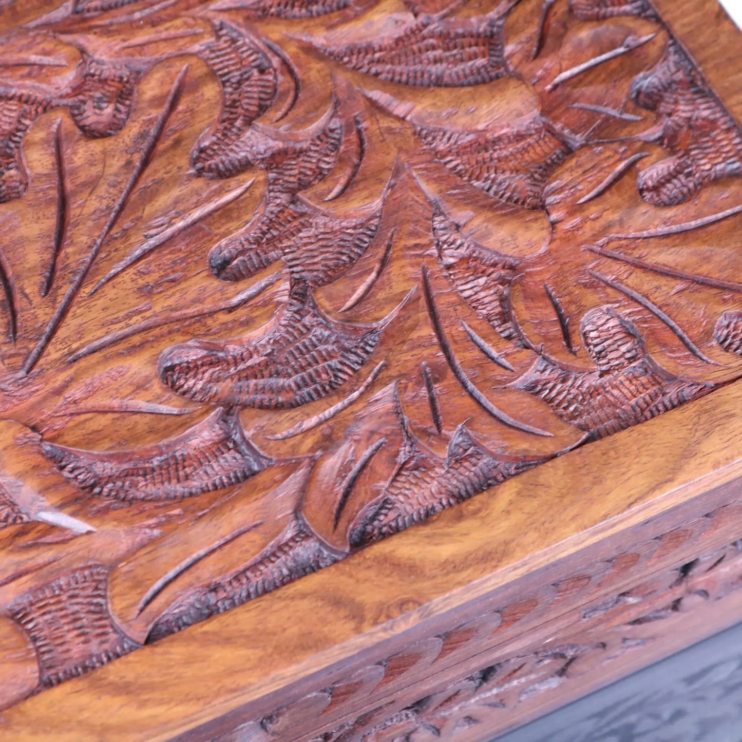 Zopui Large Carved Storage Box - Closeup of Carving