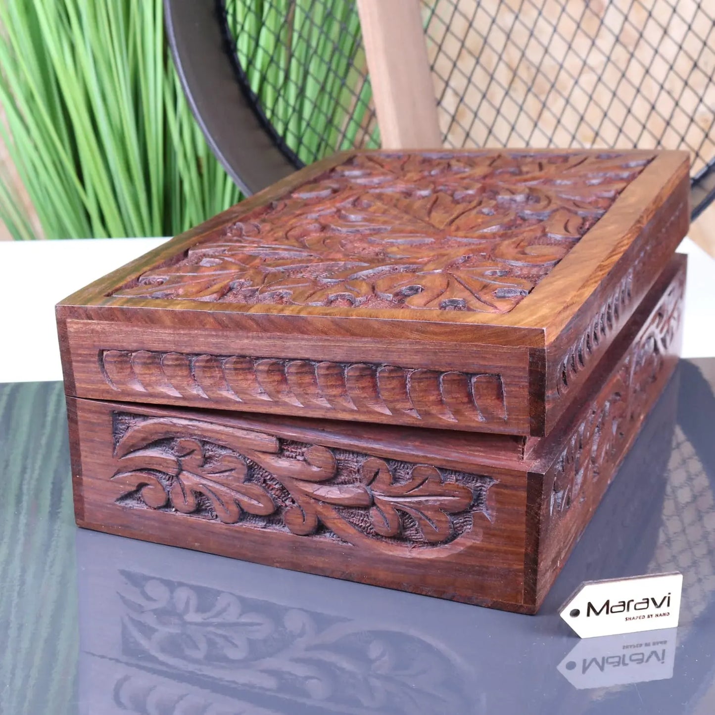 Zopui Large Carved Storage Box - Side View