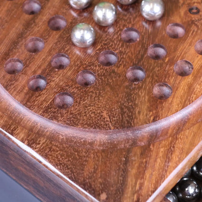 Sesih Mini Solitaire Set with Steel Marbles - Closeup of Board