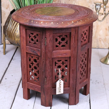 Alnif Medium Size Moroccan Side Table Sheesham Wood - Front View