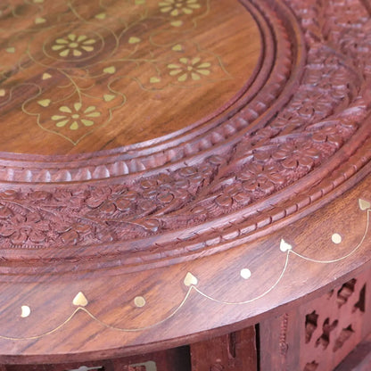 Alnif Medium Size Moroccan Side Table Sheesham Wood - Closeup of Carving