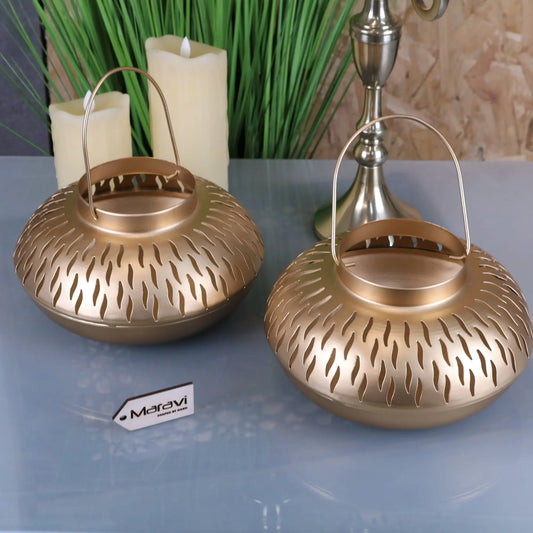 Mohra Set of 2 Moroccan Gold Oval Candle Lantern - Main Image