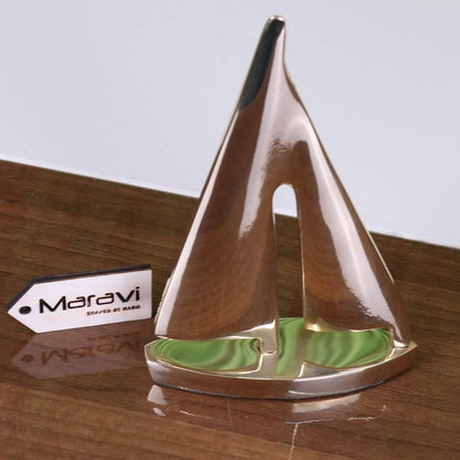 Nabha Brass Yacht Boat Model Ornament - Front View