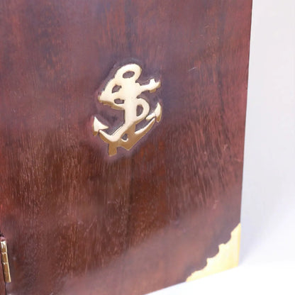 Samana Wooden Book Box with Lock - Closeup of Anchor Emblem