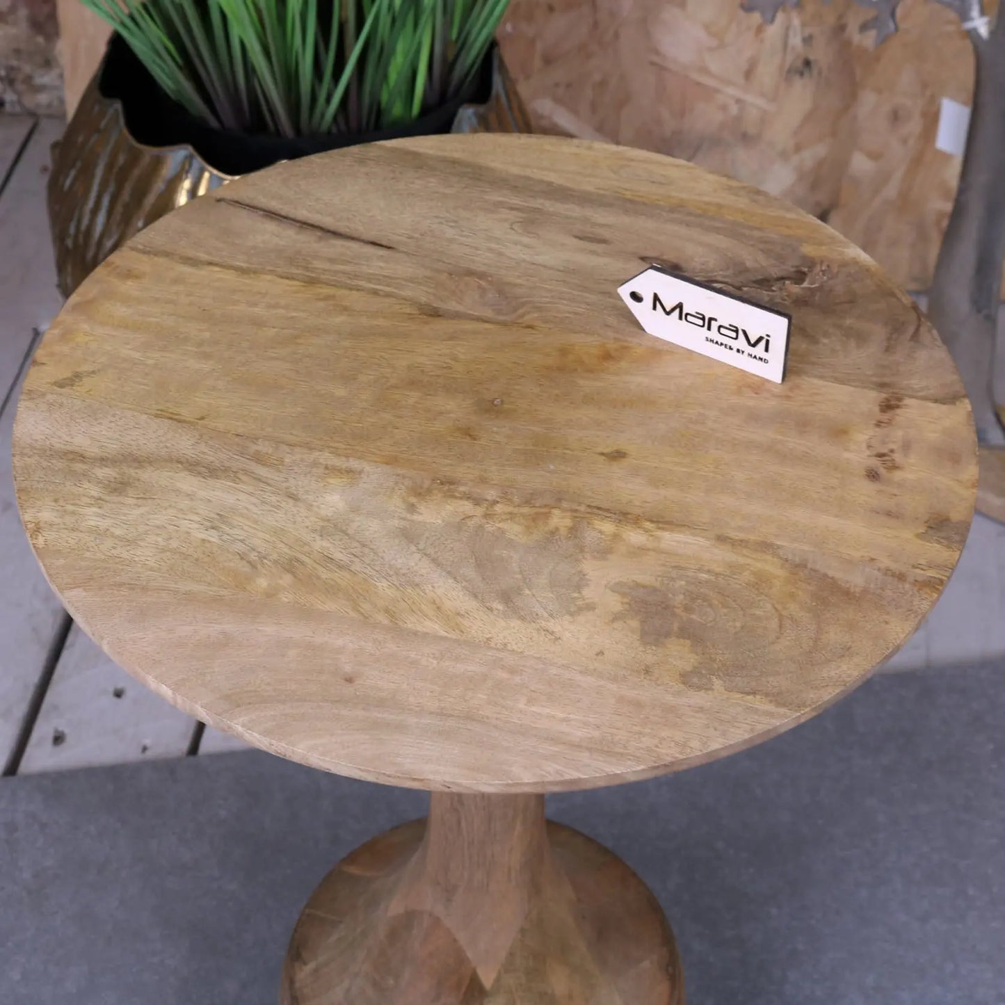 Majuli Mango Wood Small Side Table - Angled Top View