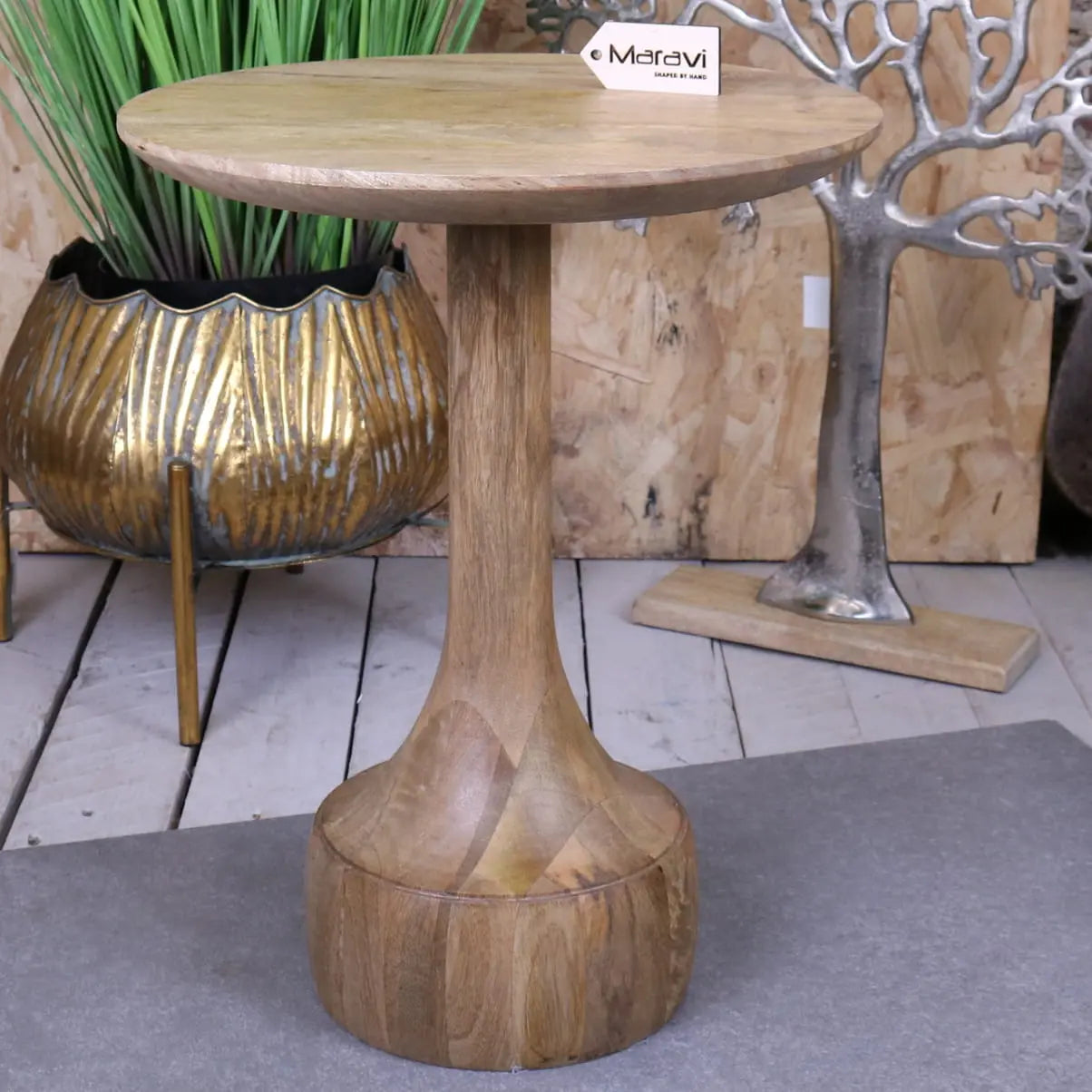 Majuli Mango Wood Small Side Table - Side View