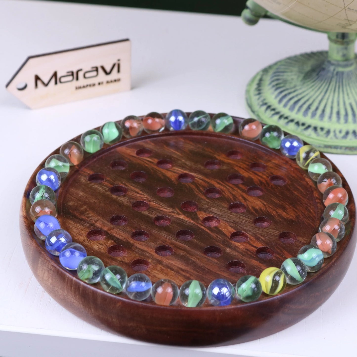 Jajur Solitaire Board Game Small Size Marbles Around Edge