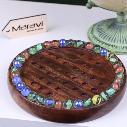 Jajur Solitaire Board Game Small Size Marbles Around Edge