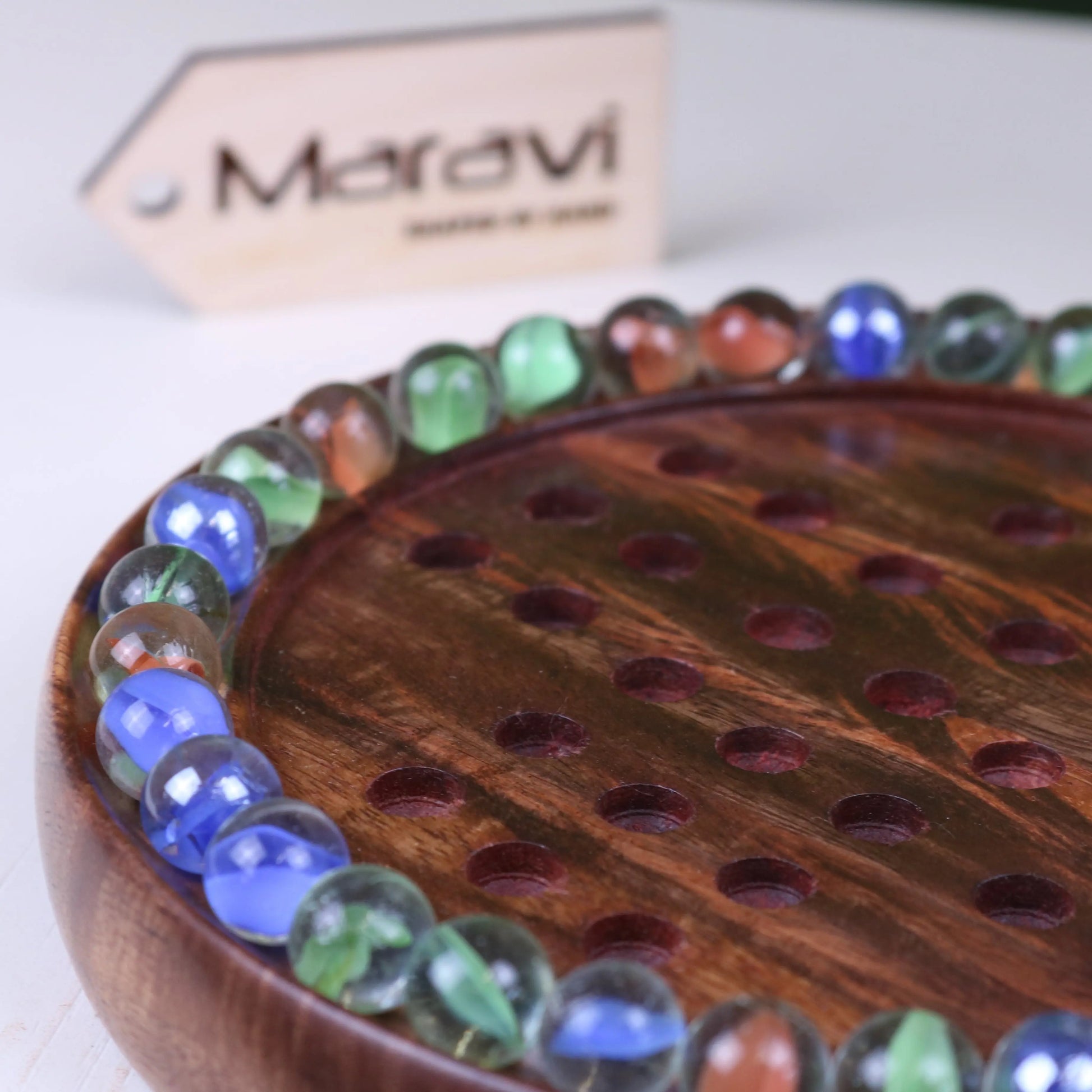 Jajur Solitaire Board Game Small Size Marbles Closeup