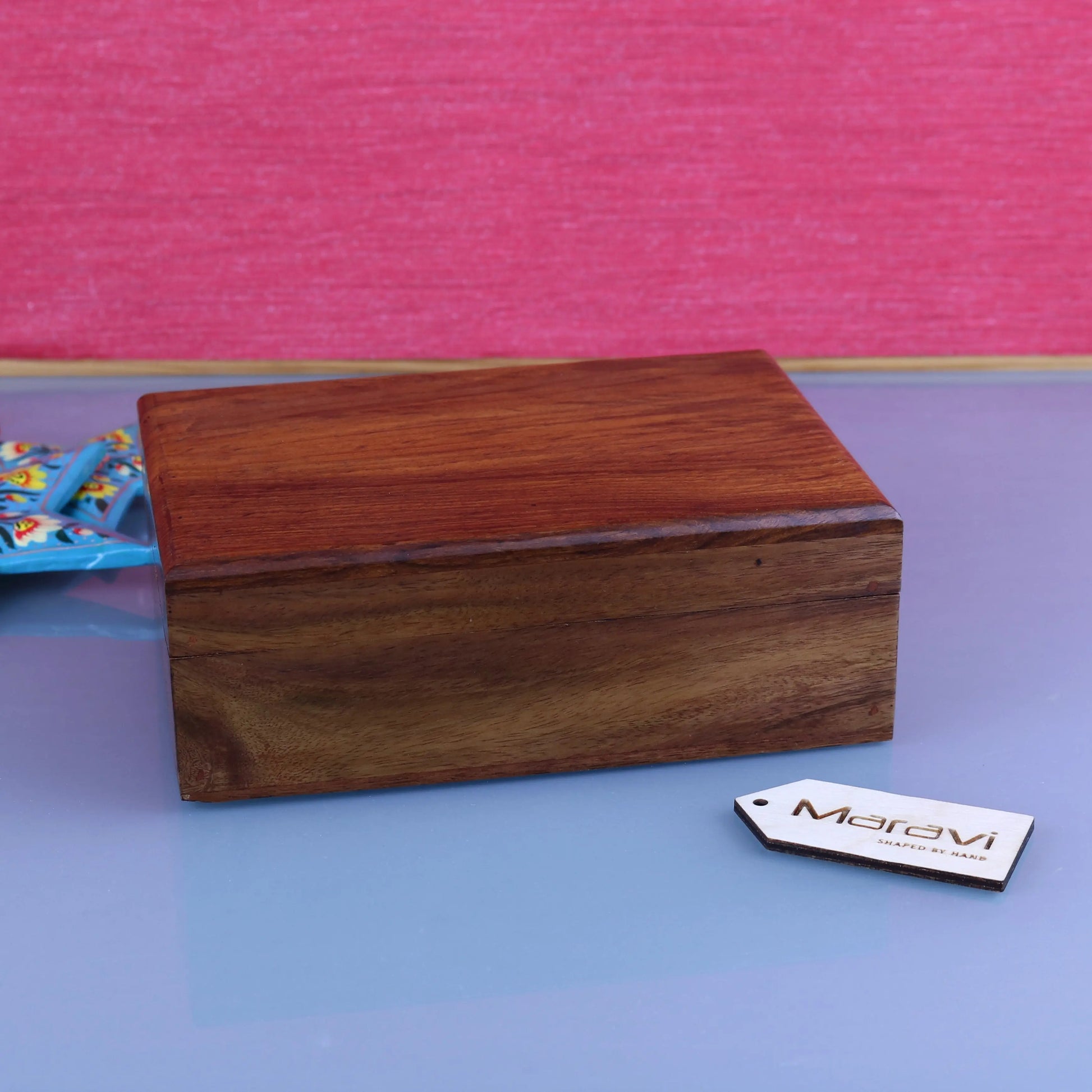 Khalka Plain Wooden Storage Boxes Medium Front View