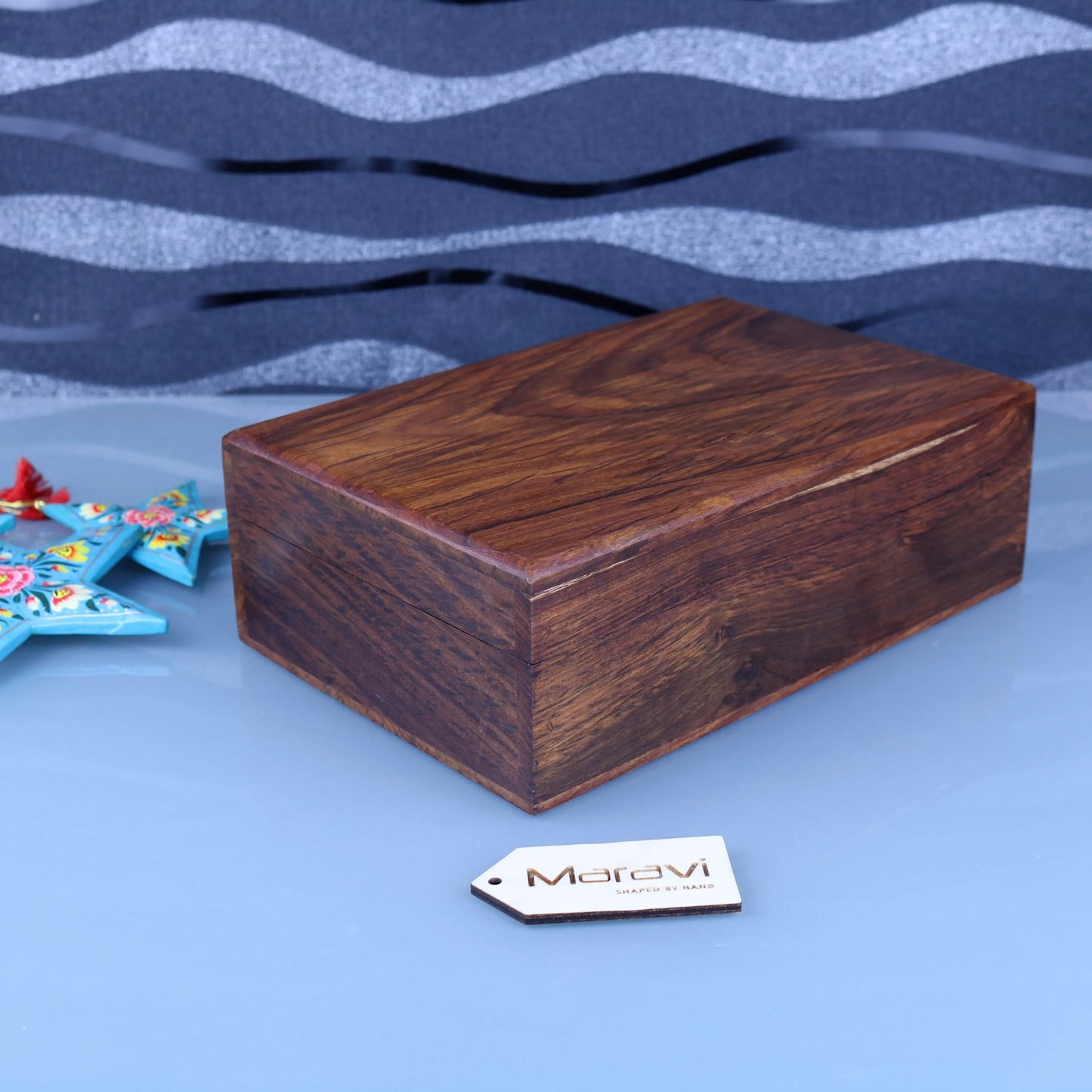 Khalka Plain Wooden Storage Boxes Large Side View