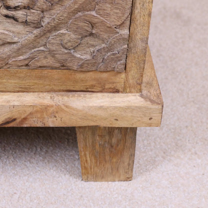 Ladha Mango Wood Carved Bedside Cabinet Closeup of Leg