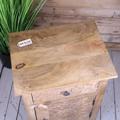 Nausel Mango Wood Carved Bedside Cabinet - Top View