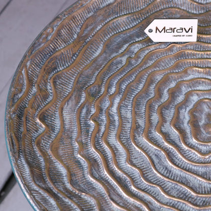 Ruwa Lightweight Antiqued Gold Tripod Side Table - Closeup of Table Top