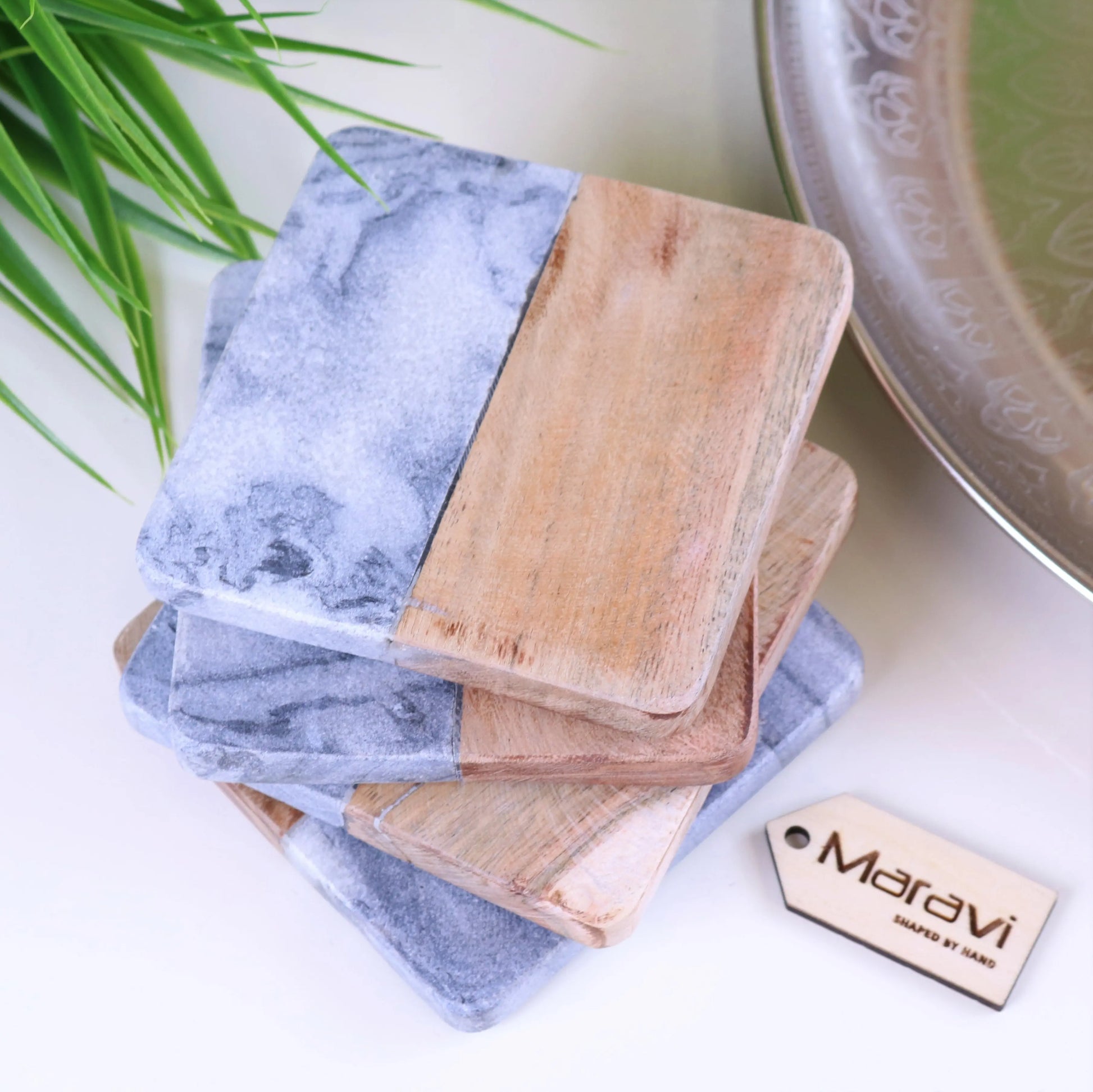 Salya Grey Marble Coasters Top View