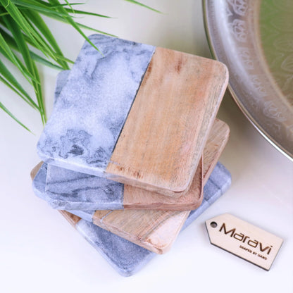 Salya Grey Marble Coasters Top View