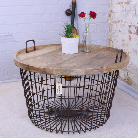 Tilpi Industrial Basket Table With Wood Lid - Main Image