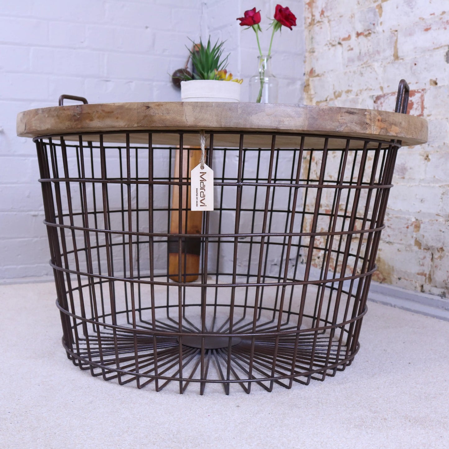 Tilpi Basket Table With Wood Lid - Front View