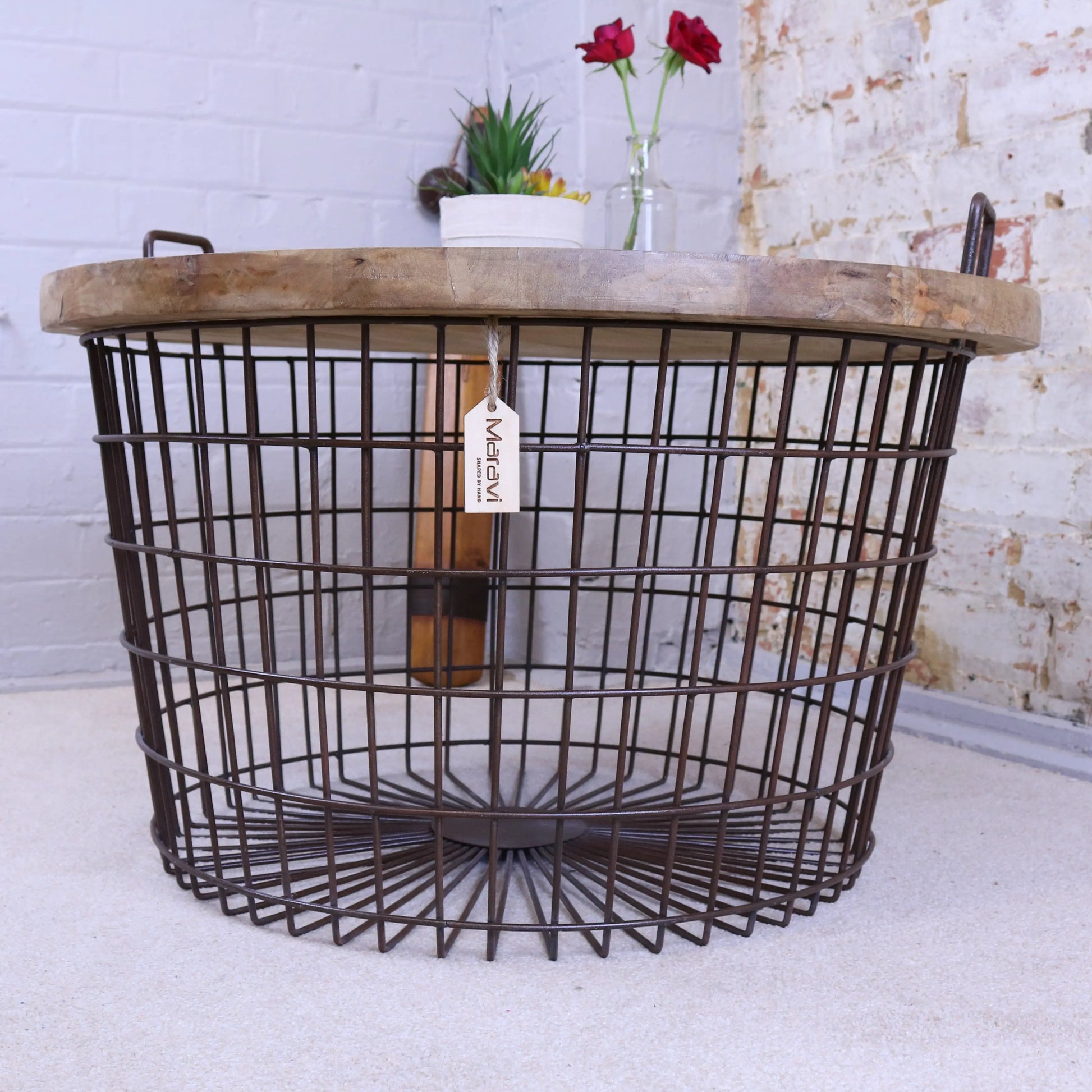 Tilpi Basket Table With Wood Lid - Front View