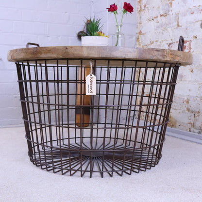 Tilpi Basket Table With Wood Lid - Front View