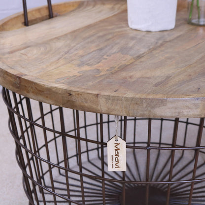 Tilpi Basket Table With Wood Lid - Closeup of Tabletop